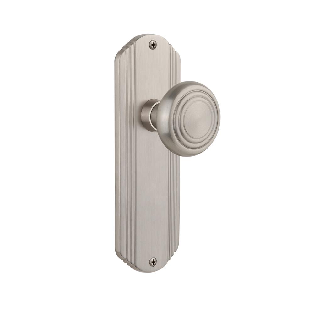 Nostalgic Warehouse DECDEC Complete Passage Set Without Keyhole Deco Plate with Deco Knob in Satin Nickel